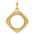 1/10 oz Krugerrand Prong Set Textured Square Coin Bezel in 14k Yellow Gold