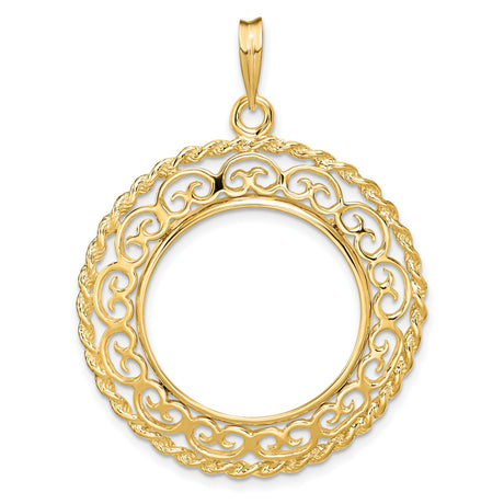 1/4 oz $10 American Buffalo Prong Set Rope and Scroll Coin Bezel in 14k Yellow Gold