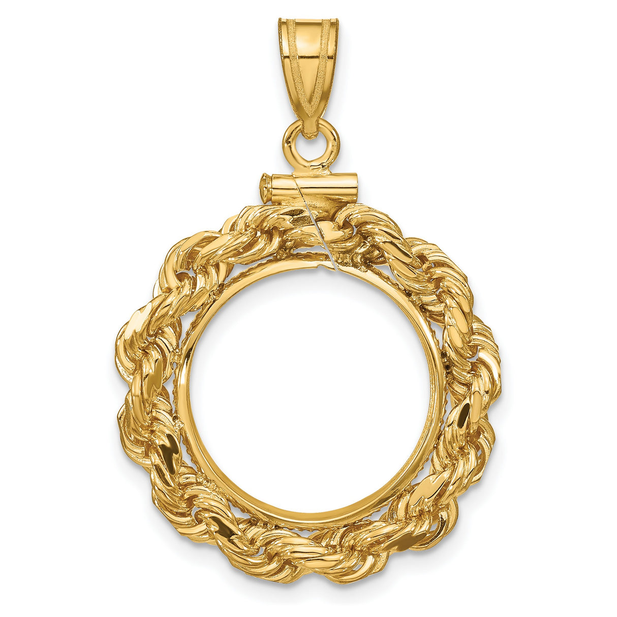 1/10 oz $5 Maple Leaf Screw Top Rope Knot Coin Bezel in 14k Yellow Gold