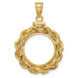 1/10 oz 15 Australian Nugget Screw Top Large Knotted Rope Coin Bezel in 14k Yellow Gold