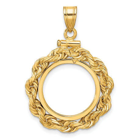 1/10 oz $5 American Buffalo Screw Top Large Rope Knot Coin Bezel in 14k Yellow Gold