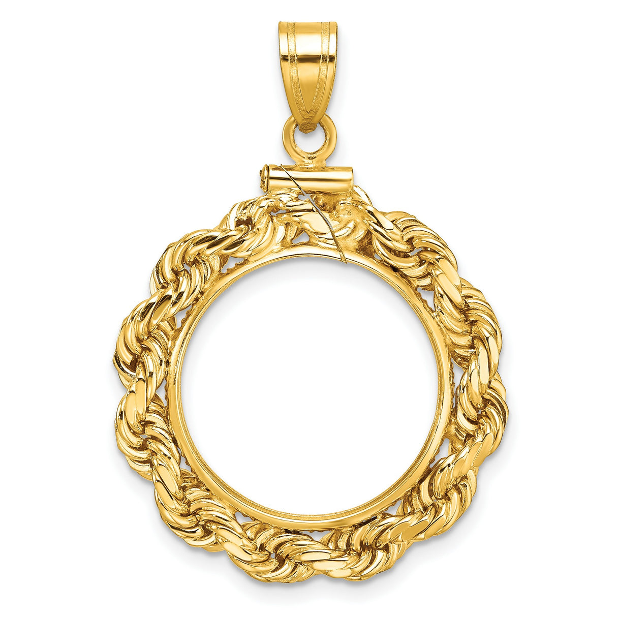 1/10 oz Cat Screw Top Large Knotted Rope Coin Bezel in 14k Yellow Gold