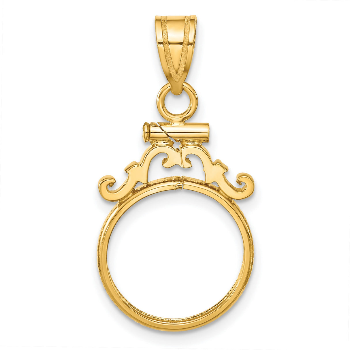  Cat Screw Top Scroll Coin Bezel in 14k Yellow Gold