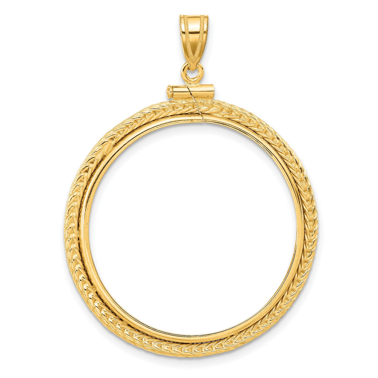 1 oz $50 Maple Leaf Screw Top Foxtail Chain Coin Bezel in 14k Yellow Gold