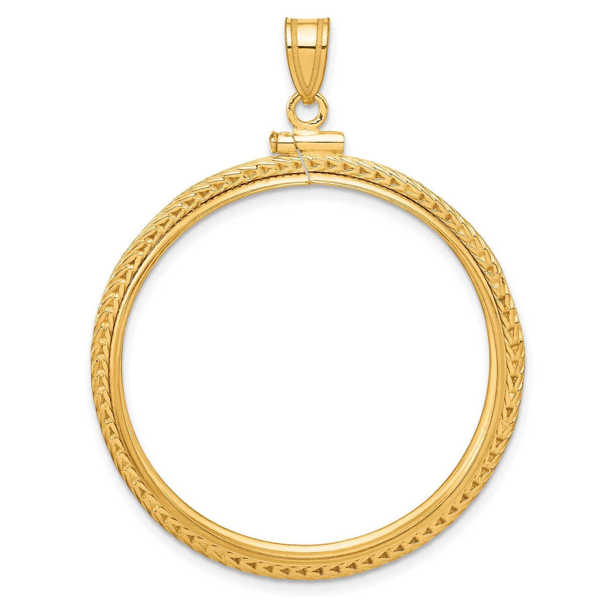 1 oz $50 American Buffalo Screw Top Foxtail Chain Coin Bezel in 14k Yellow Gold