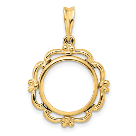  Cat Prong Set Filigree Coin Bezel in 14k Yellow Gold