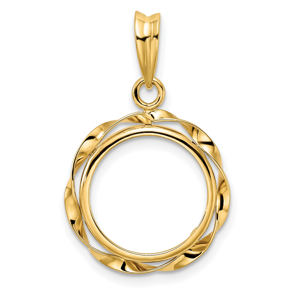  Cat Prong Set Ribbon Coin Bezel in 14k Yellow Gold