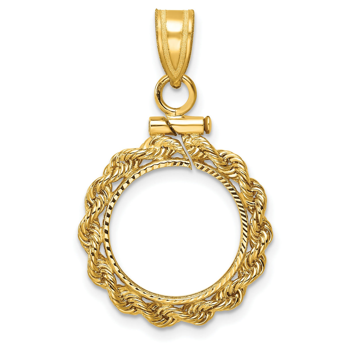  Cat Screw Top Thin Rope Coin Bezel in 14k Yellow Gold