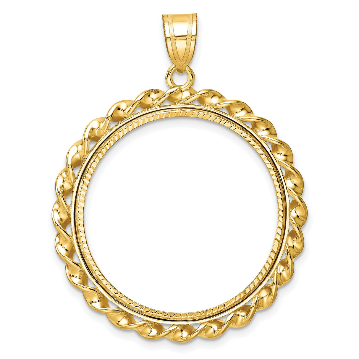 1/2 oz $25 American Buffalo Prong Set Diamond-Cut Ribbon Twist Coin Bezel in 14k Yellow Gold