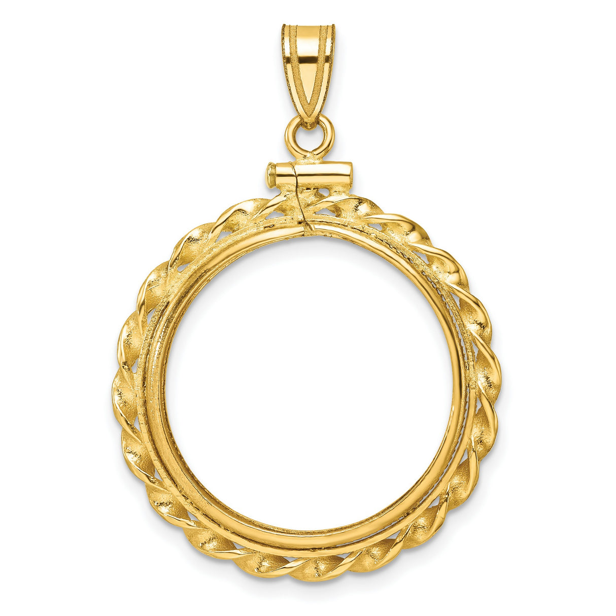 1/4 oz $10 American Buffalo Screw Top Wide Twisted Wire Coin Bezel in 14k Yellow Gold