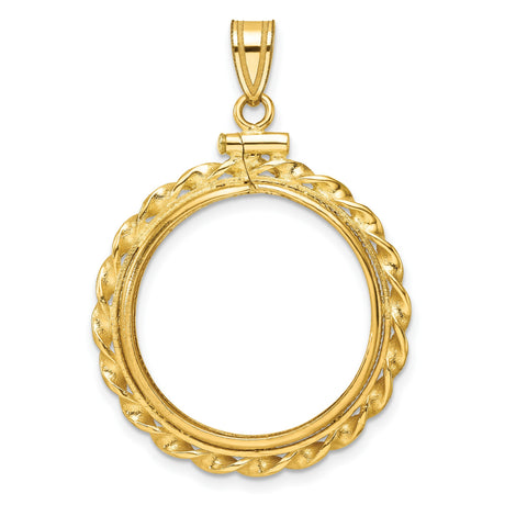 1/4 oz $10 American Buffalo Screw Top Wide Twisted Wire Coin Bezel in 14k Yellow Gold