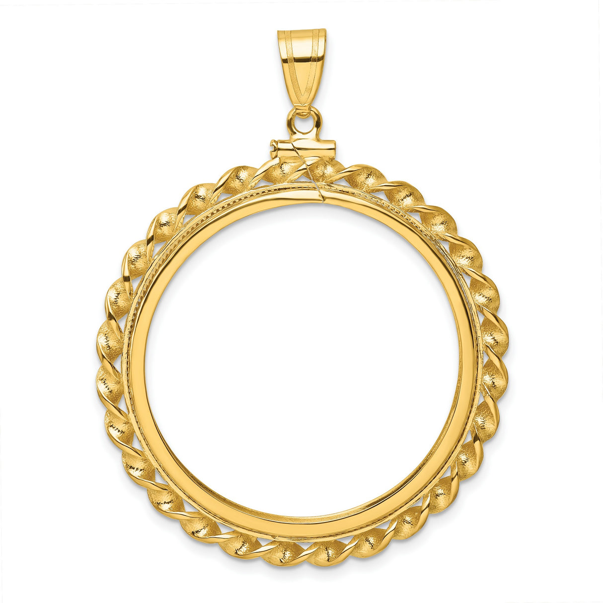 1 oz Cat Screw Top Wide Twisted Wire Coin Bezel in 14k Yellow Gold