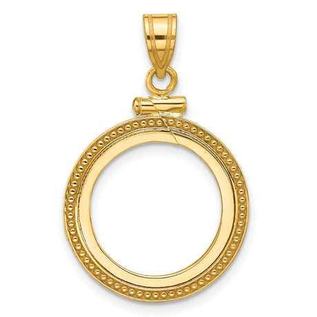 1/10 oz $5 American Buffalo Screw Top Beaded Coin Bezel in 14k Yellow Gold