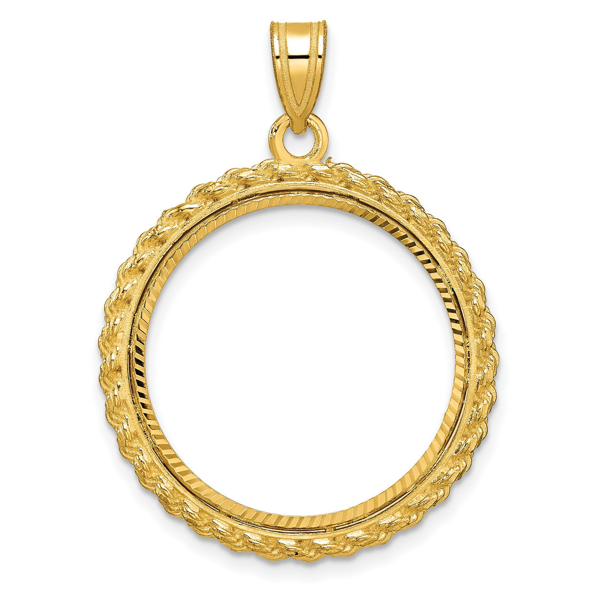 1/4 oz $10 American Buffalo Prong Set Diamond-Cut Rope Coin Bezel in 14k Yellow Gold