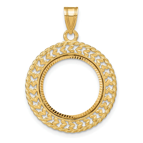 1/10 oz Krugerrand Prong Set Hearts and Rope Coin Bezel in 14k Yellow Gold