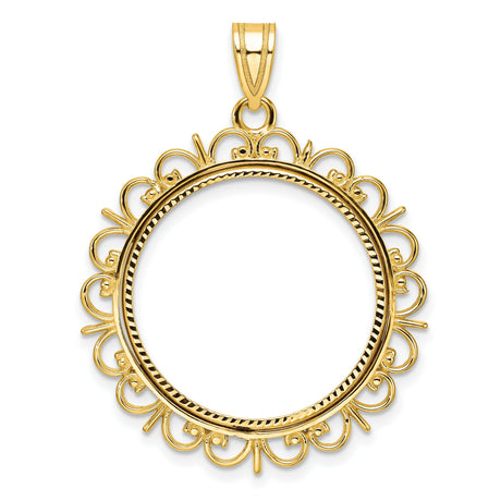 1/4 oz $10 American Buffalo Prong Set Diamond-Cut Ornate Border Coin Bezel in 14k Yellow Gold