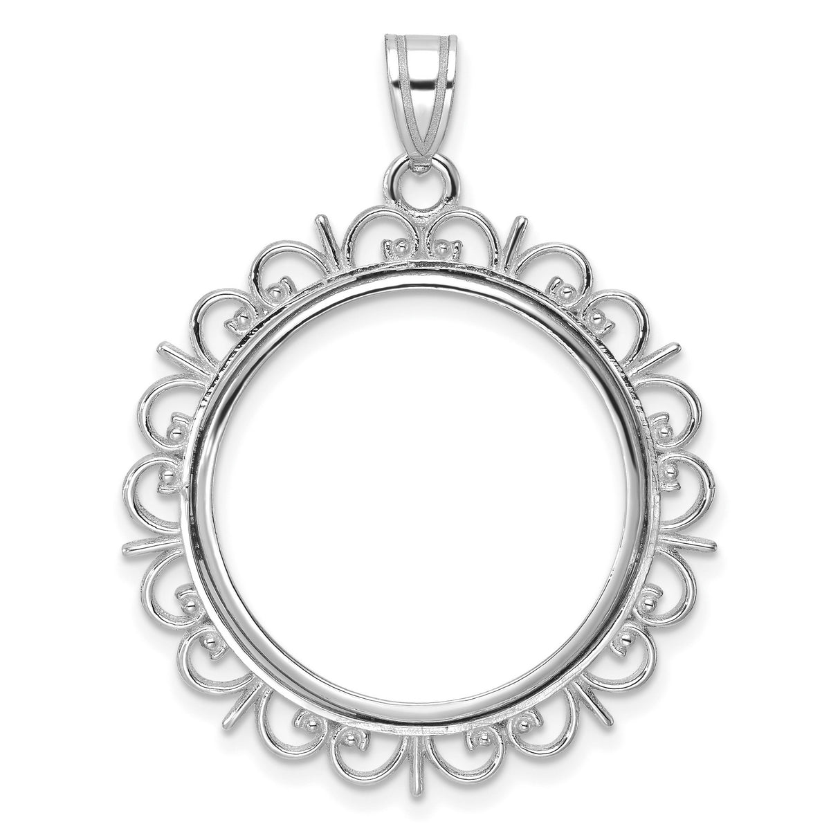 1/4 oz $10 American Buffalo Prong Set Ornate Border Coin Bezel in 14k White Gold