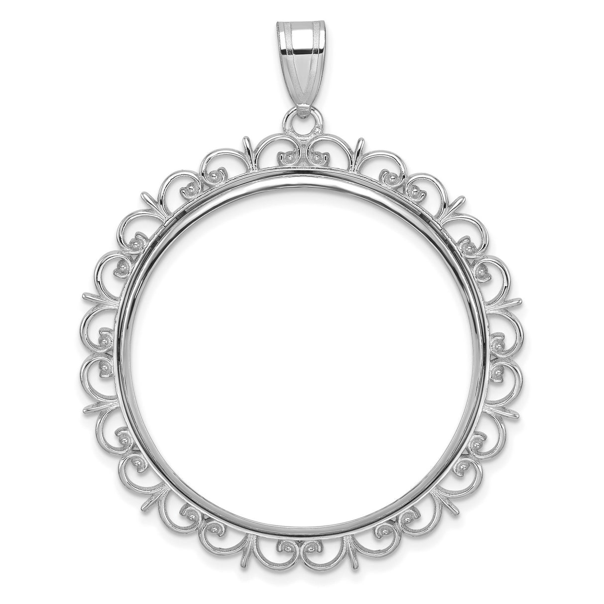 1 oz $50 American Eagle Prong Set Ornate Border Coin Bezel in 14k White Gold