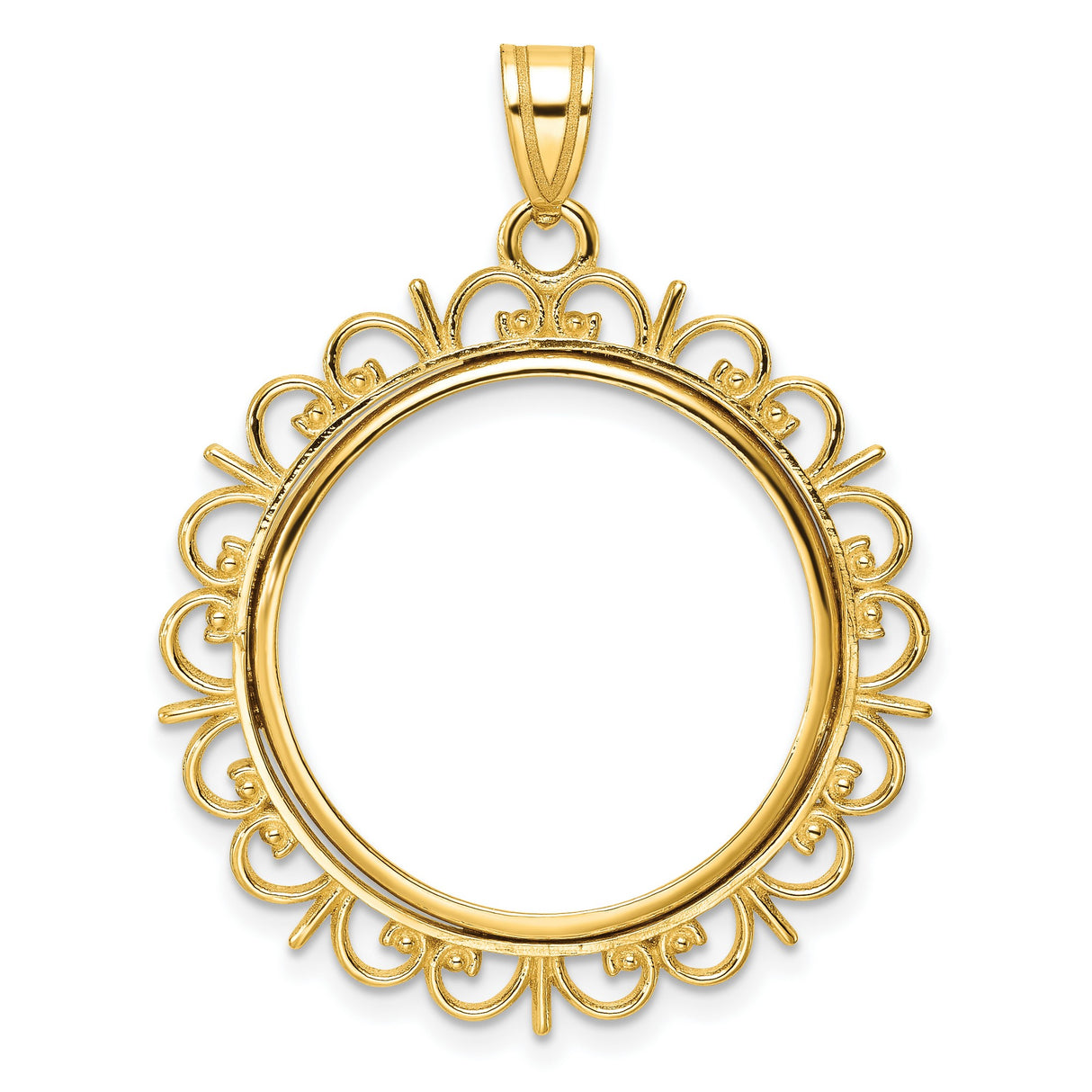 1/4 oz $10 American Buffalo Prong Set Ornate Border Coin Bezel in 14k Yellow Gold