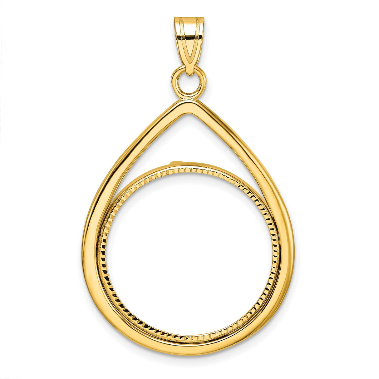 1/4 oz $10 American Buffalo Prong Set Diamond-Cut Teardrop Coin Bezel in 14k Yellow Gold