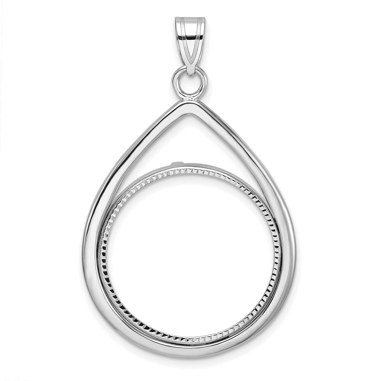 1/4 oz $10 American Buffalo Prong Set Diamond-Cut Teardrop Coin Bezel in 14k White Gold