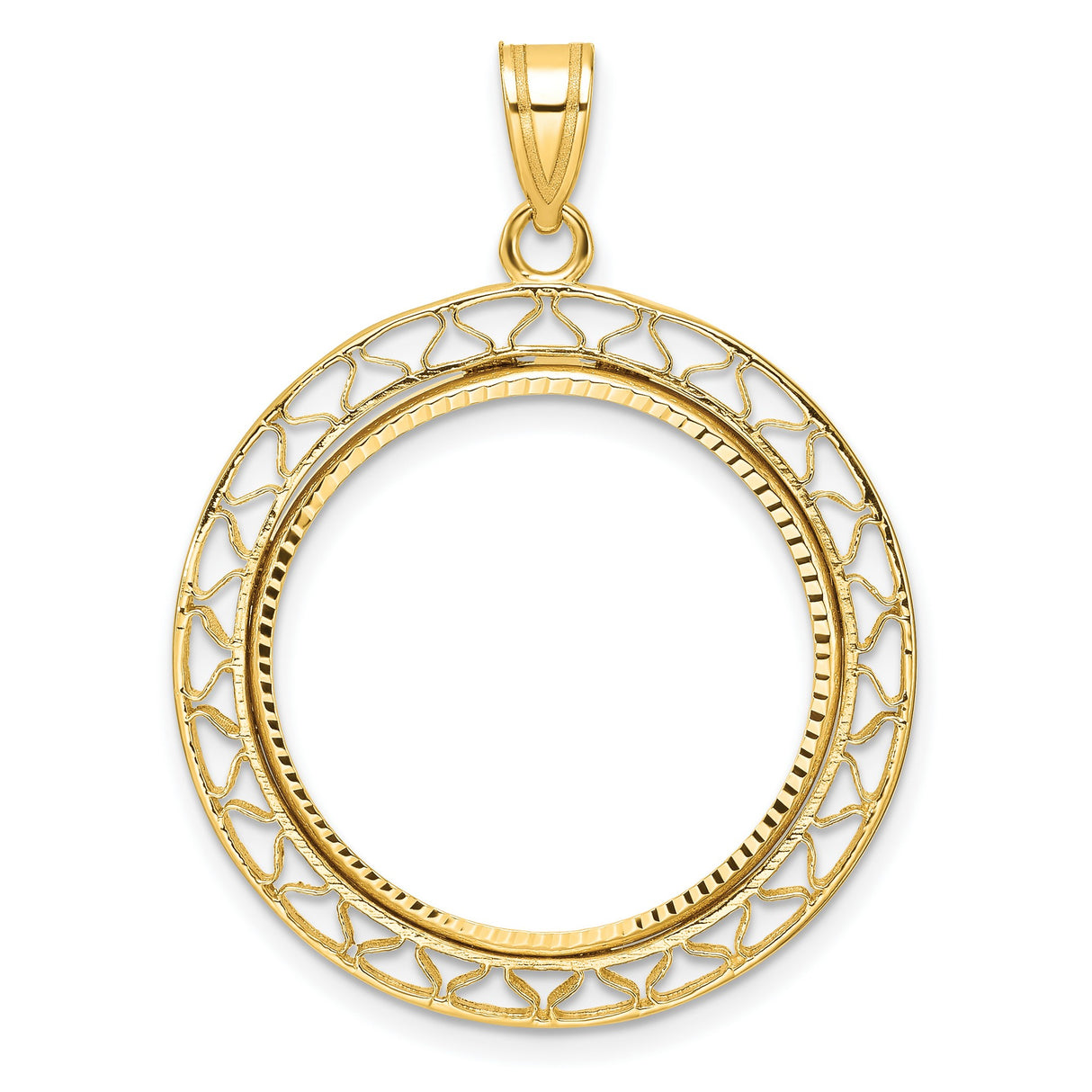 1/4 oz $10 American Buffalo Prong Set Diamond-Cut Fancy Wire Coin Bezel in 14k Yellow Gold