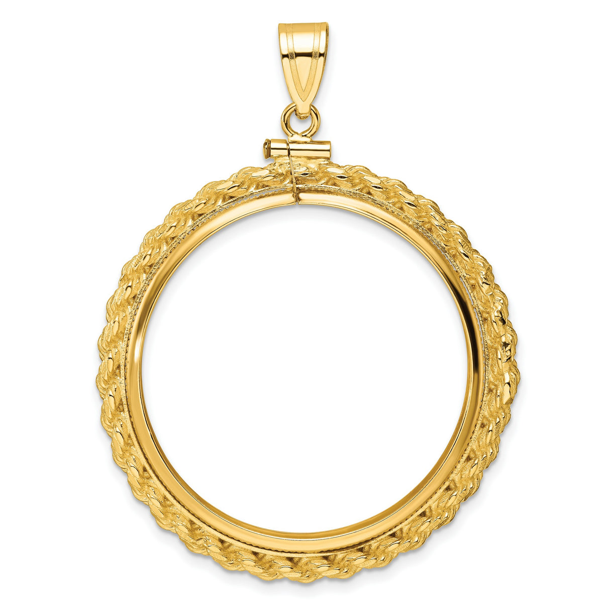 1 oz $50 American Buffalo Screw Top Polished Rope Coin Bezel in 14k Yellow Gold