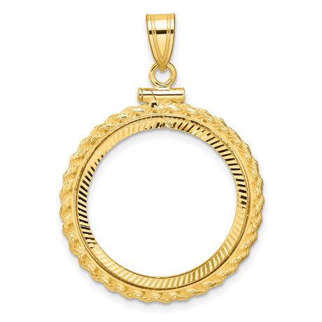 1/4 oz $10 American Buffalo Screw Top Diamond-Cut Rope Coin Bezel in 14k Yellow Gold