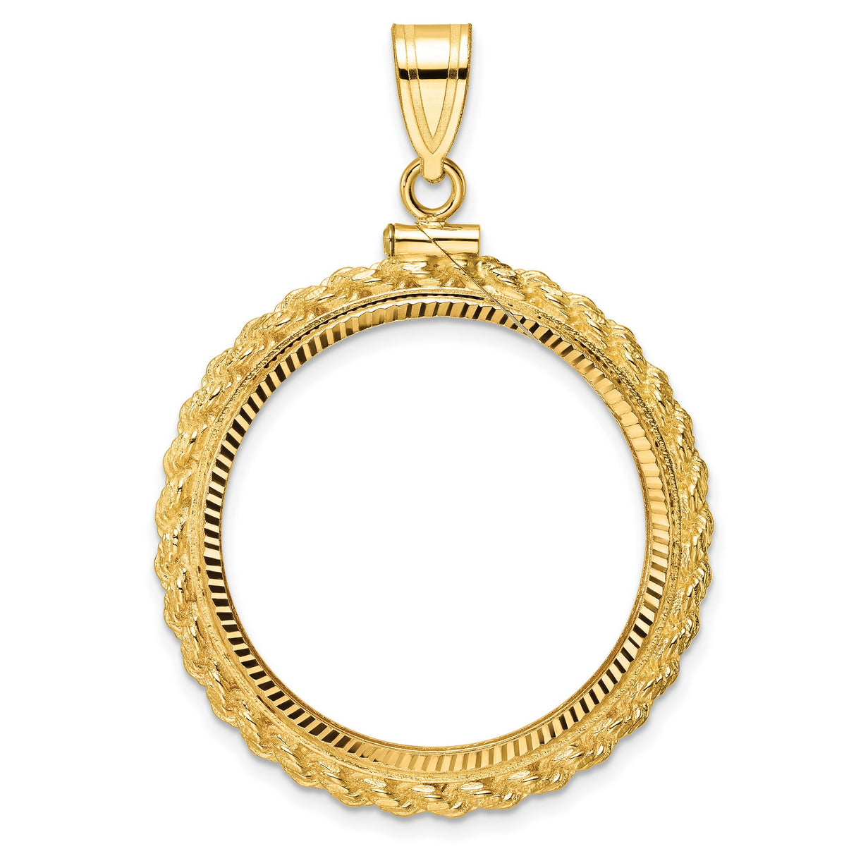 1/2 oz $25 American Buffalo Screw Top Diamond-Cut Rope Coin Bezel in 14k Yellow Gold