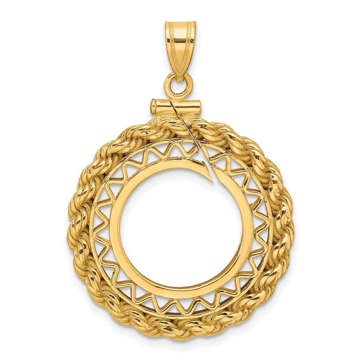 1/10 oz Krugerrand Screw Top Filigree Rope Coin Bezel in 14k Yellow Gold