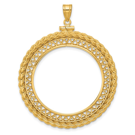 1 oz $50 Maple Leaf Screw Top Filigree Rope Coin Bezel in 14k Yellow Gold