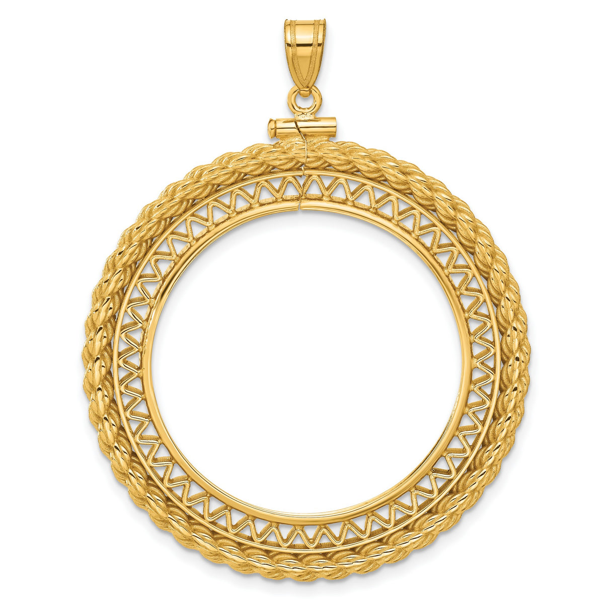 1/2 oz Cat Screw Top Filigree Rope Coin Bezel in 14k Yellow Gold