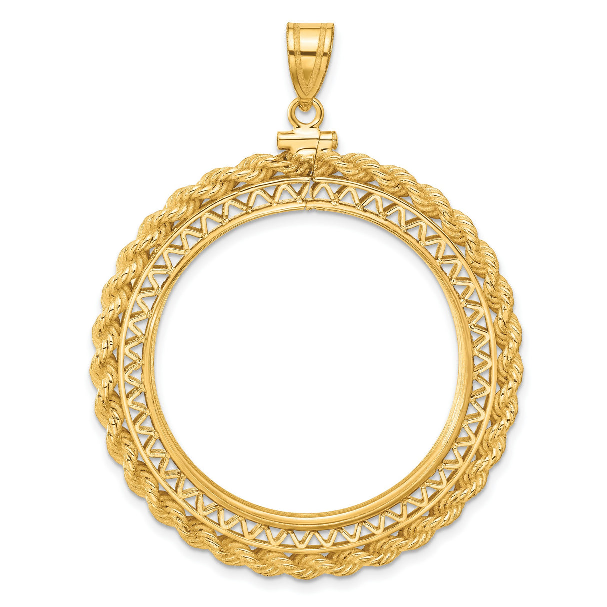 1 oz Australian Kangaroo Screw Top Filigree Rope Coin Bezel in 14k Yellow Gold