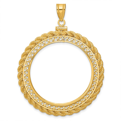 1 oz $50 American Buffalo Screw Top Filigree Rope Coin Bezel in 14k Yellow Gold